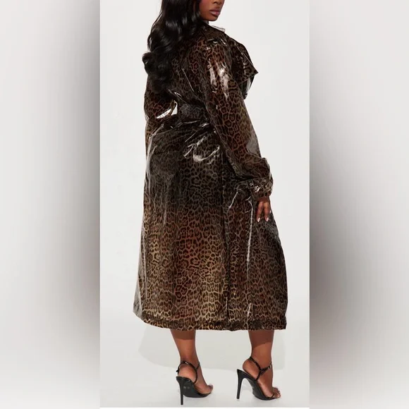Fashion Nova Leopard Print Trench Raincoat Size XL - Picture 4 of 8